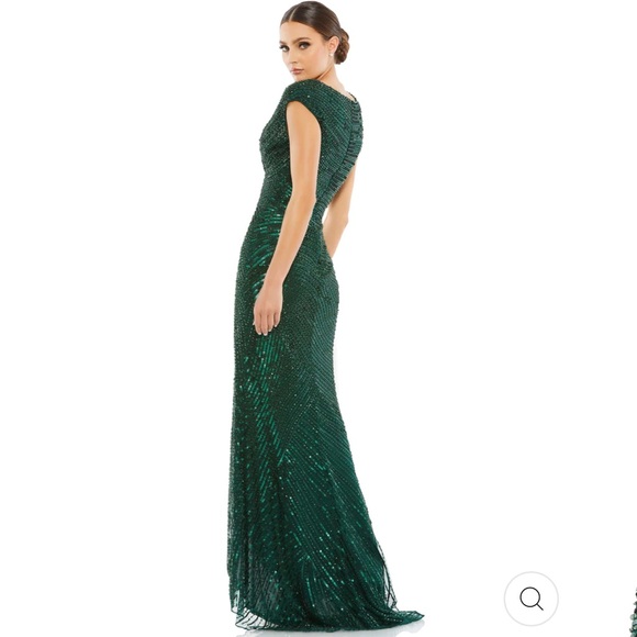 NWT Mac Duggal Cap 5441 Sleeve Sequined Evening Gown in Forest Green Size 14W - Picture 3 of 11